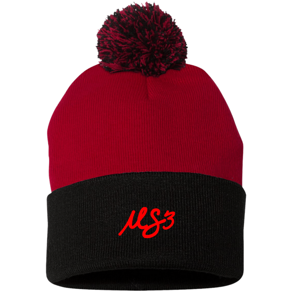 Red MS3 Pom Pom Hat